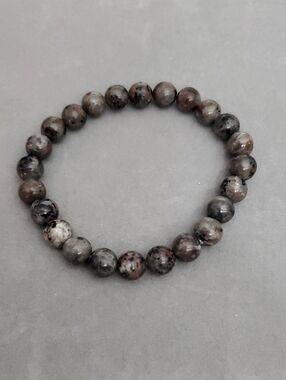 Natural Stone Beaded Stretch Bracelet - Gray Brown